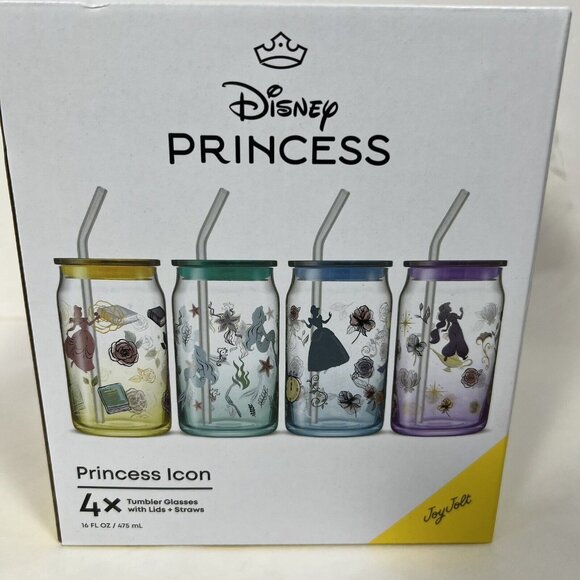 Disney Princess Icon  4 Tumbler Glasses With Lids  by Joy Jolt —  16 FL. Oz - Picture 5 of 6